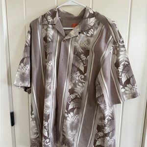 Tommy Bahama Taupe and White Floral Button-Down Camp Shirt